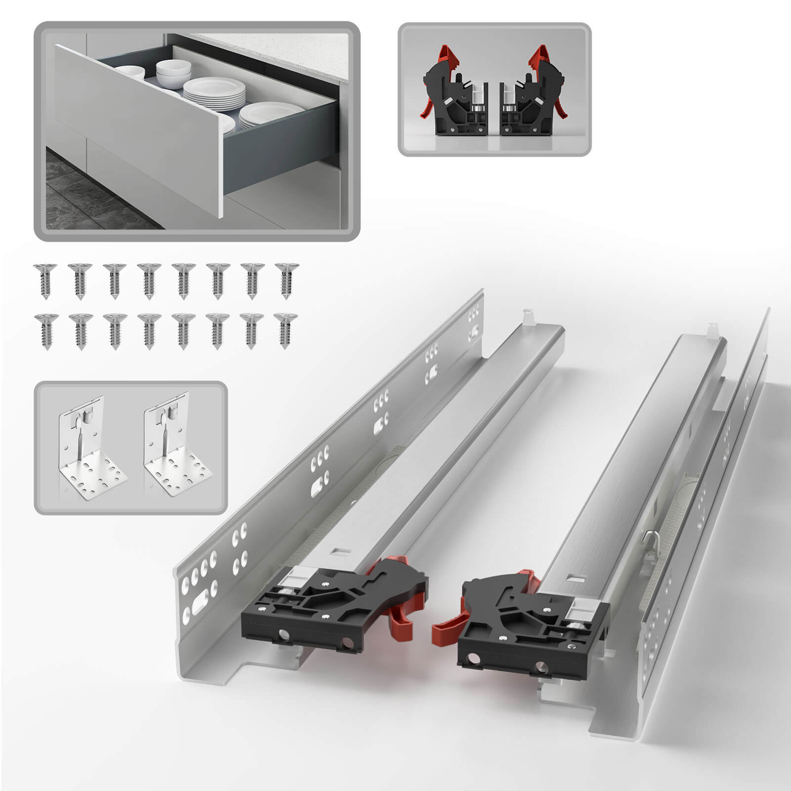 1Pair Soft Close Bottom Mount Drawer Slide Adjustable Locking Device